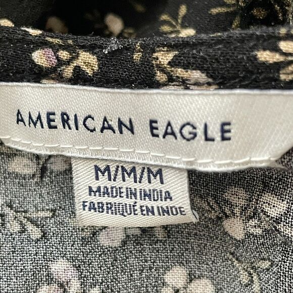 American Eagle Women Romper Dress Black Floral w/ Pockets Size Medium M - Picture 9 of 12
